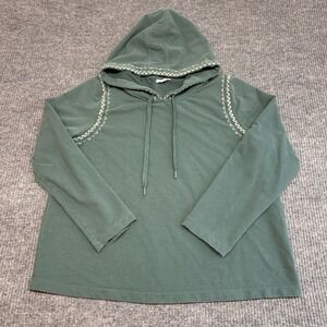 J.Jill Fit Embroidered Fleece Hoodie Women's Size L Cozy Garment Dyed Pullover